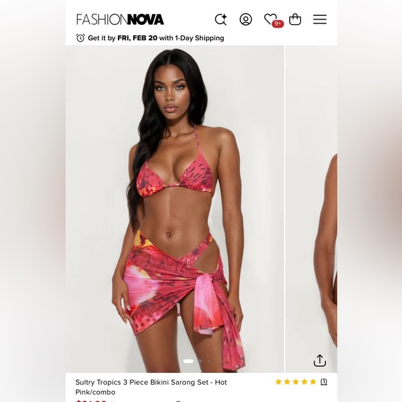 Fashion Nova Sultry Tropics 3 Piece Bikini Sarong Set - Picture 2 of 4
